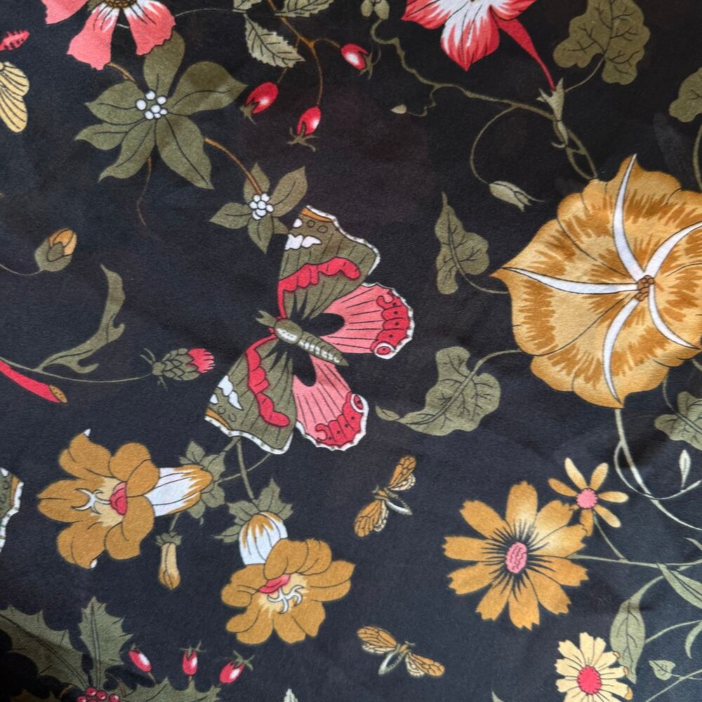 NWT Gai Mattiolo Silk Scarf Shawl Botanicals Florals Butterfly Dragonfly READ